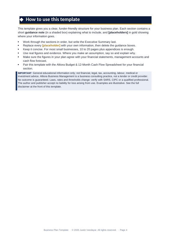 Preview page 1 of Business Plan Template