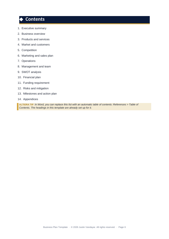Preview page 2 of Business Plan Template