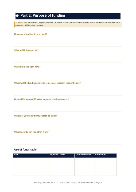 Preview page 2 of Funding Application Pack