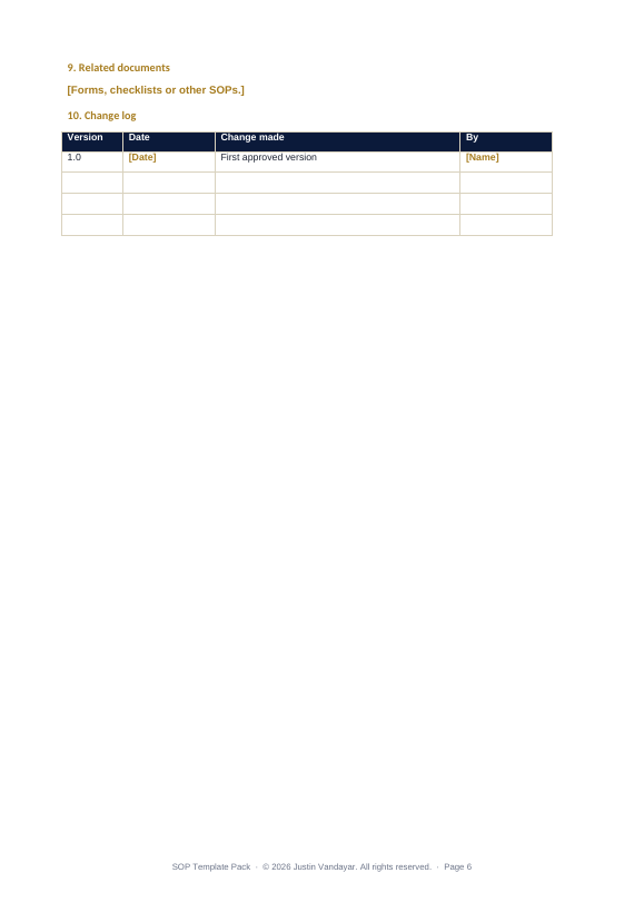 Preview page 2 of SOP Template Pack